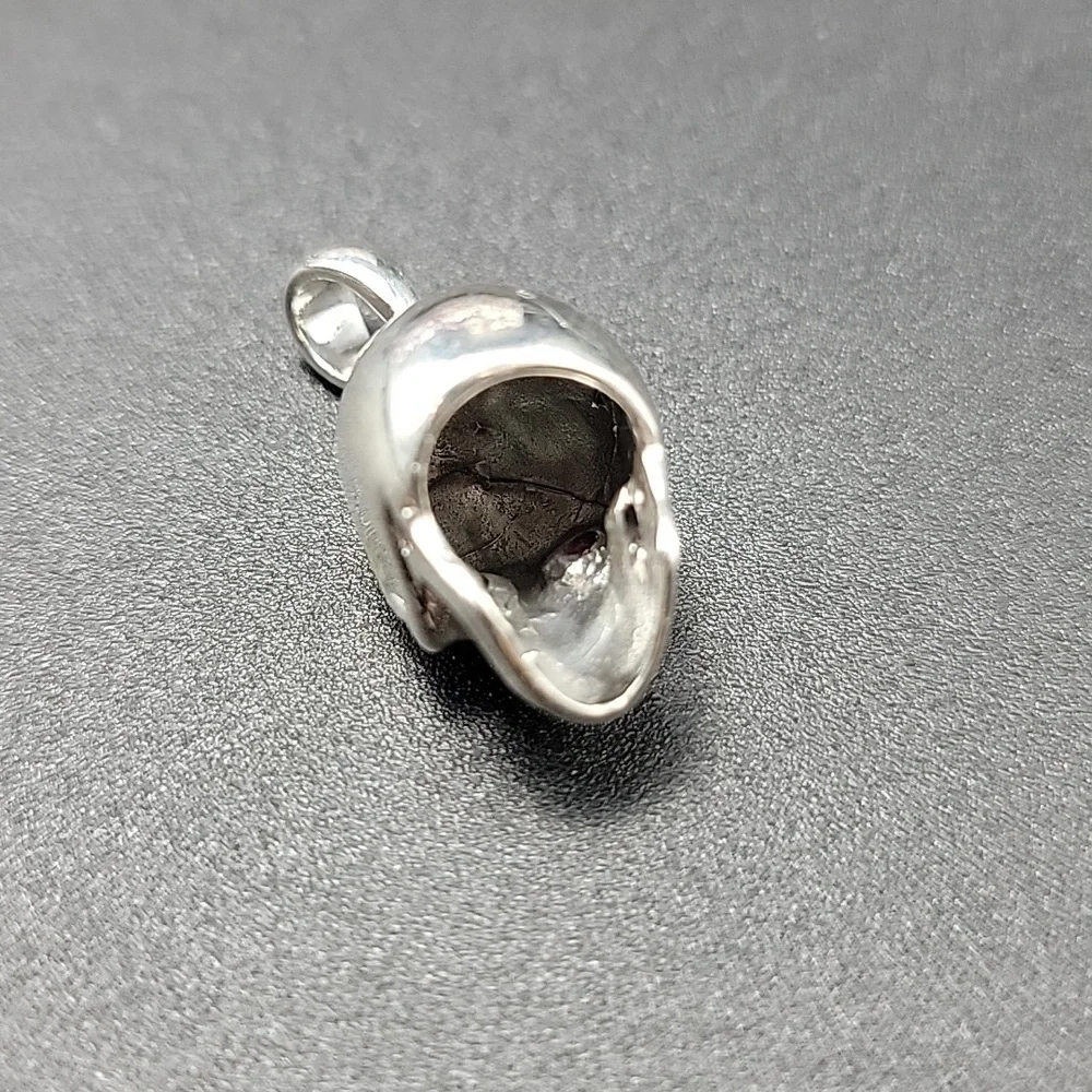 15x20mm Sterling Silver Skull Pendant with Red Faceted Ruby Eyes 5mm Bale Punk